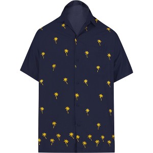 LA LEELA Men's Hawaiian Shirts Solid Beach Shirts Casual Short Sleeve Button Down Collared Shirt Men - 1 of 4