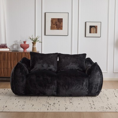 Faux Fur Giant Bean Bag Couch with Memory Foam Filling, Fluffy Loveseat Lounge Chair for Living Room or Reading Nook-Baofuwish
