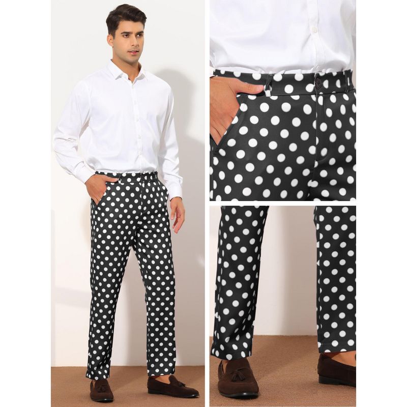 Lars Amadeus Men's Regular Fit Flat Front Polka Dots Printed Pants, 5 of 6