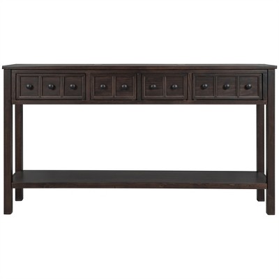 OUTSUPPLY Entryway Console Table with 4 Drawers & Shelf, Narrow Sofa Table for Hallway, Living Room, Easy Assembly