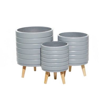 Set of 3 Contemporary Wood Striped Planters Gray - Olivia & May