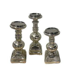 Essential Decor & Beyond 3PC Silver Glass Candle Holder - 1 of 1