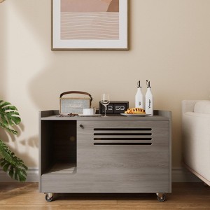 DOMETOUR Gray Cat Litter Box Enclosure, Hidden Litter Box Furniture with Top Fence, Wooden Pet House Side Table, Storage Cabinet for Bedroom - 1 of 4