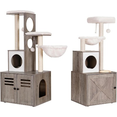 Heybly Wood Litter Box Enclosure Cat Tree