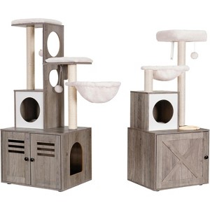 Heybly Wood Litter Box Enclosure Cat Tree - 1 of 3