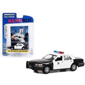 1998 Ford Crown Victoria Police Black & White Reno Sheriff's Dept. "Reno 911!" 2003-2009 TV 1/64 Diecast Model Car by Greenlight