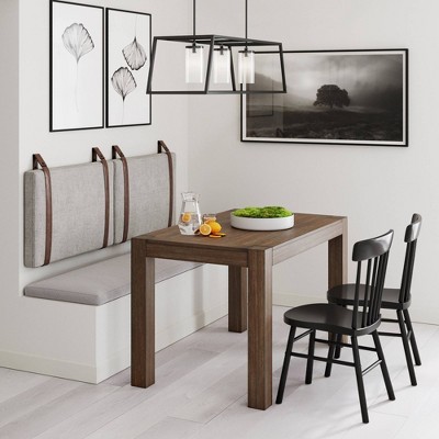Gray Upholstered Full Wall Mount Headboard with Brown Leather Straps