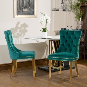 Racxily Velvet Dining Chairs Set of 2,  w/ Chrome Stainless Steel Plating Legs, Nailhead Trim, Button Tufted Parsons Dining Room Chair - 1 of 4