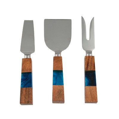 3pk Stainless Steel Cheese Knife Set with Resin Handle Blue - Thirstystone