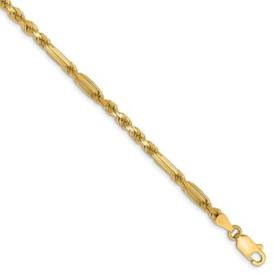 Black Bow Jewelry 3mm, 14k Yellow Gold, Diamond Cut, Milano Rope Chain Bracelet