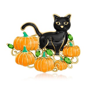 Ross-Simons 0.50 ct. t.w. Chrome Diopside and Multicolored Enamel Pumpkin Patch Cat Pin/Pendant in 18kt Gold Over Sterling Size 1.13 - 1 of 4
