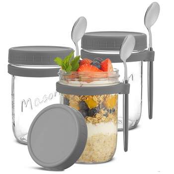 JoyJolt Dawn Overnight Oats Glass Containers with Spoon