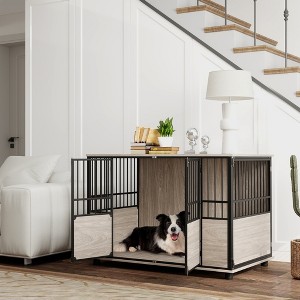 FURNIinspire Pet Crates And Houses Pet Furniture Dog House With Double Doors, Indoor Dog Kennel For Small To Large Dogs, Brown, 26.8"*45.7"*31.1" - 1 of 4