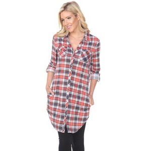 Women's Piper Stretchy Plaid Tunic with Pockets - White Mark - 1 of 3
