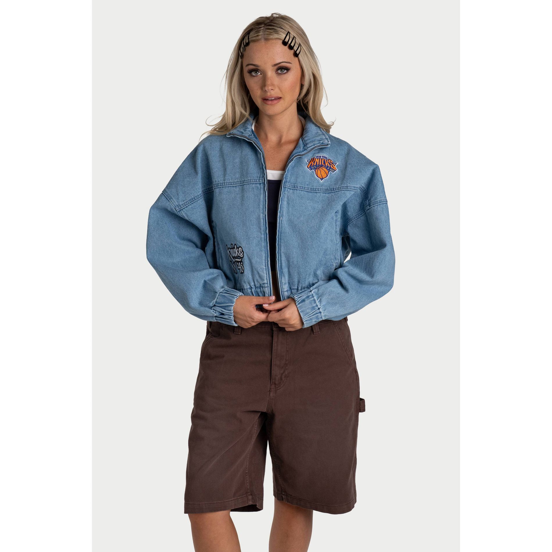 NBA New York Knicks Denim Cropped Jacket