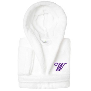 Personalized Linum Kids 100% Polyester SUPER PLUSH Double Brushed Hooded Bathrobe in Purple Script Font - 1 of 3