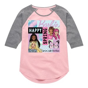 Girls' - Barbie - Happy Spring Shirt Tail Raglan Graphic T-shirt - 1 of 2