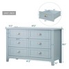 Buffet Sideboard With Retro Shell Handle, Solid Wood Frame Buffet Service Counter, Blue+gray, 6 Drawers - 2 of 4