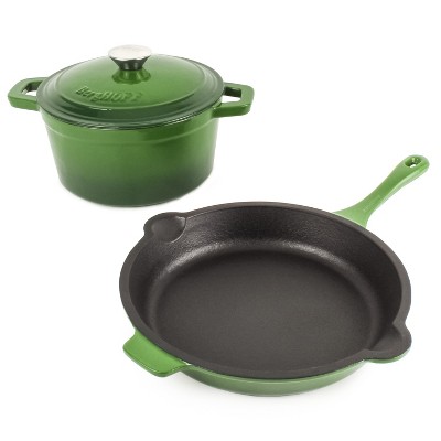 Berghoff Neo 4pc Cast Iron Cookware Set, Square Grill Pan 11, Fry Pan 10  & 3qt. Covered Dutch Oven, Green : Target