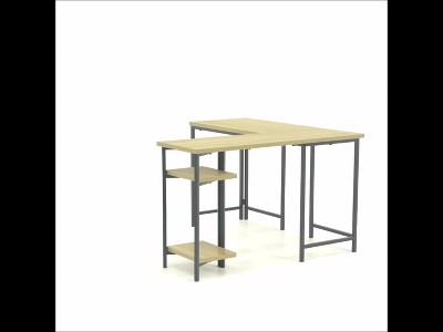 Smoked Oak L-Shaped Computer Desk with Drawer and Shelves