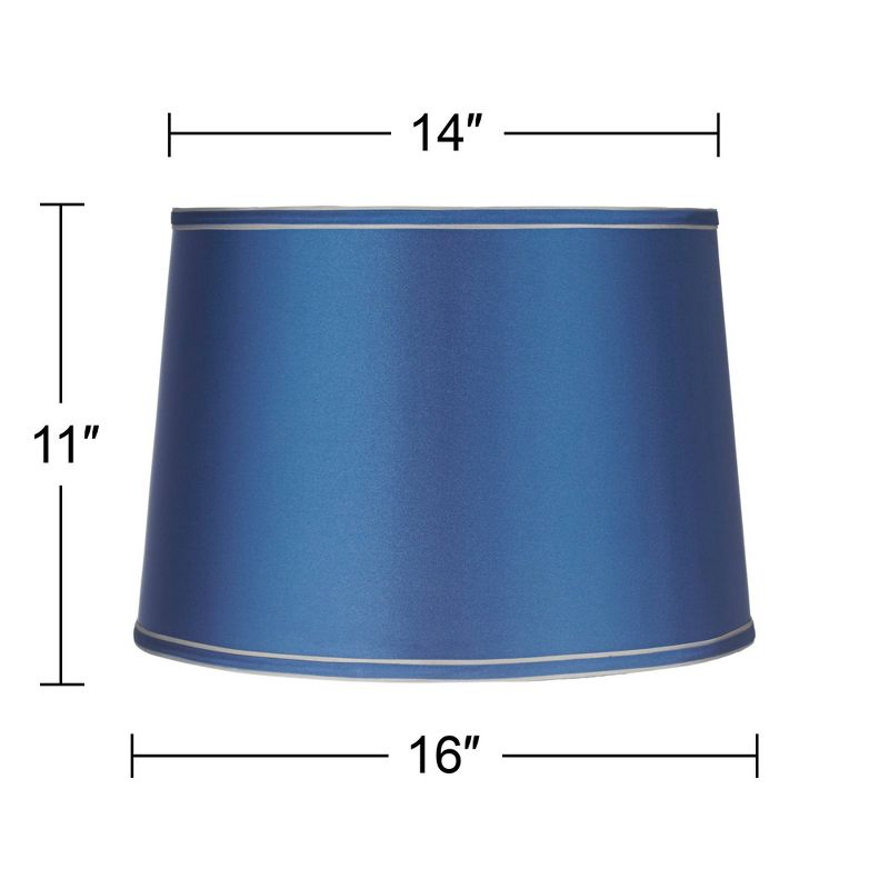 Springcrest Drum Lamp Shade Sydnee Satin Blue Medium 14" Top x 16" Bottom x 11" High Spider with Replacement Harp and Finial Fitting, 5 of 10