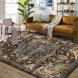 Vintage Area Rugs for Living Room, Oriental Medallion Rugs for Bedroom, Non-Slip Stain Resistant Soft Throw Rug Carpet - 1 of 4