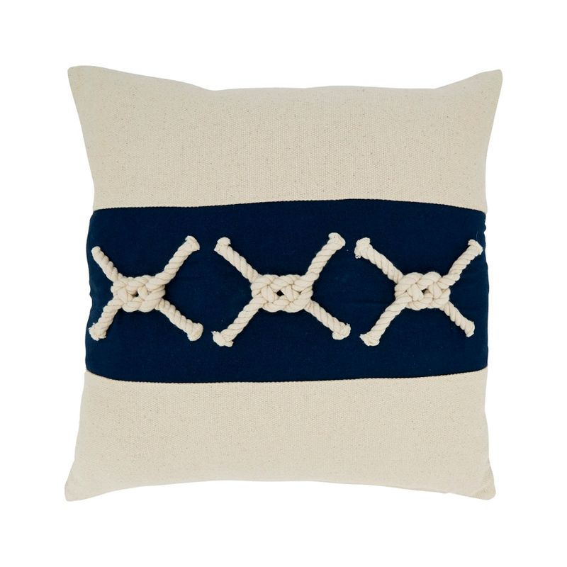 Saro Lifestyle Rope Knots Appliqué Down Filled Throw Pillow, Blue, 18"x18", 1 of 4