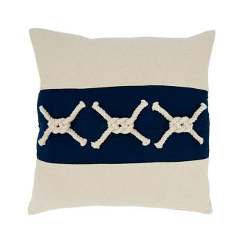 Saro Lifestyle Rope Knots Appliqué Down Filled Throw Pillow, Blue, 18"x18"