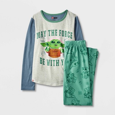 Image of Girls' LEGO Star Wars: The Mandalorian 2pc Thermal Pajama Set - Olive Green 7-8