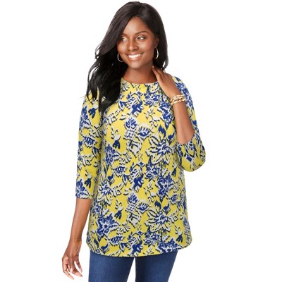 Jessica London Women's Plus Size Stretch Cotton Boatneck Tunic