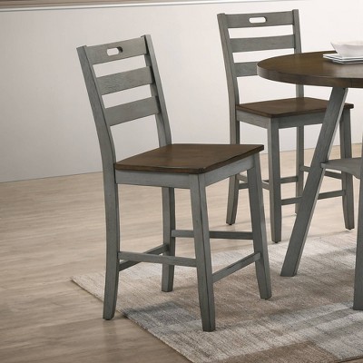 Light Gray and Oak Ladder Back Counter Height Barstool Set