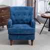 Comfy Chenille Upholstered Accent Chair with Springs Cushions and Retro Wooden Legs for Living Room - 3 of 4