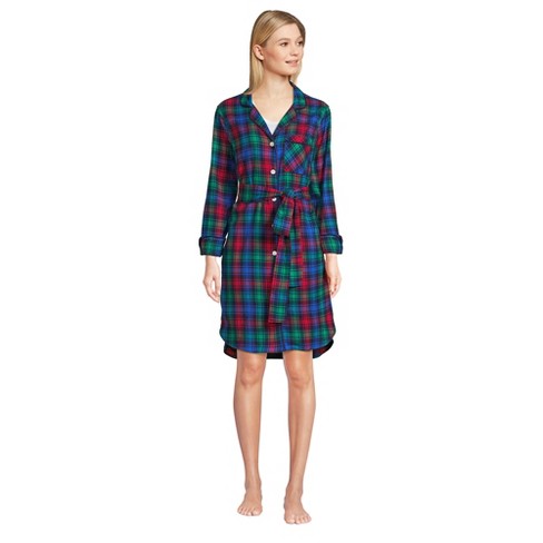 Lands' End Women's 3/4 Sleeve Flannel Sleepshirt Nightgown - Medium - Deep  Sea Navy Festive Plaid : Target