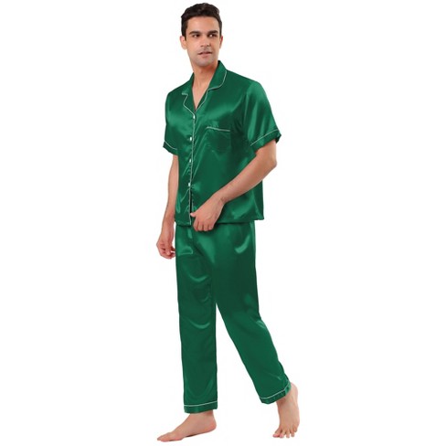 Men's Classic Satin Pajamas Lounge Set, Long Sleeve Top And Pants With  Pockets, Silk Like Pjs With Matching Sleep Mask : Target