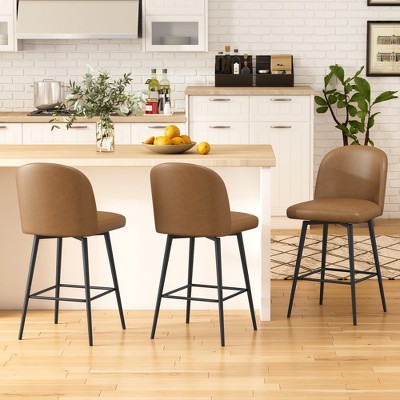 Vipbear 26" Height Swivel Counter Height Modern Bar Stools Set of 2 or 3,Cushion Barstools with Back、Footrest and Metal Frame,Gray/Brown/Black
