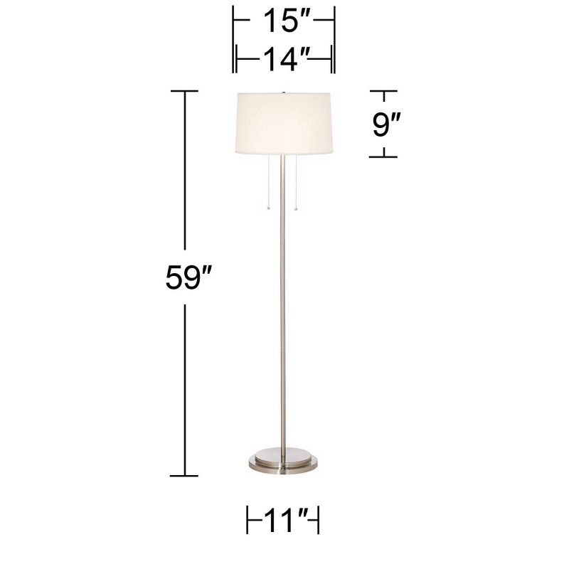 Possini Euro Design Simplicity Modern Floor Lamp 59" Tall Brushed Nickel Silver Off White Tapered Drum Shade for Living Room Bedroom Office House Home, 4 of 10
