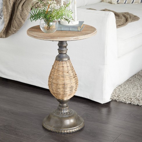 Metal pedestal best sale side table