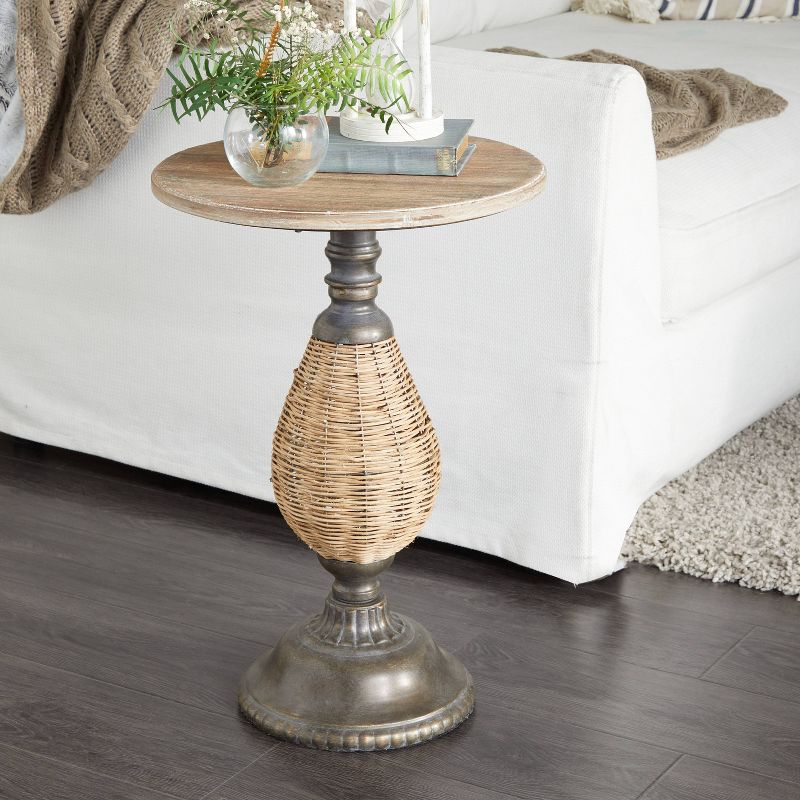 Farmhouse Metal Woven Pedestal Accent Table Brown - Olivia &#38; May, 1 of 9