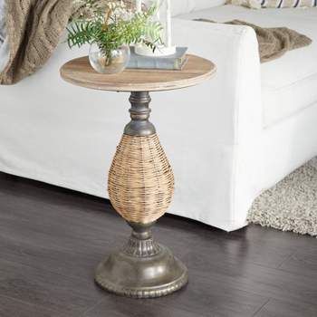 Farmhouse Metal Woven Pedestal Accent Table Brown - Olivia & May