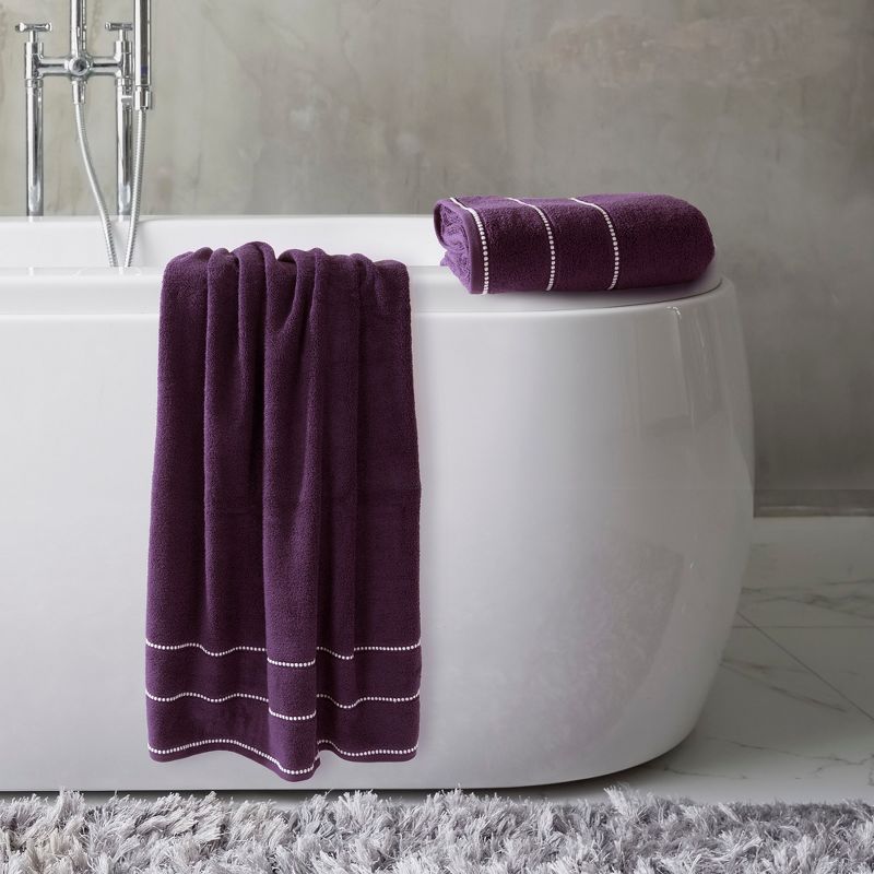 Luxury Cotton Towel Set- 2 Piece Bath Sheet Set Made From 100% Zero Twist Cotton- Quick Dry, Soft and Absorbent By Hastings Home (Eggplant / White), 4 of 6