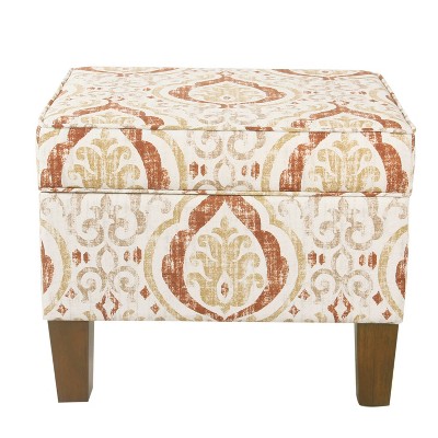 Square Storage Ottoman Burnt Orange/Cream Medallion - HomePop