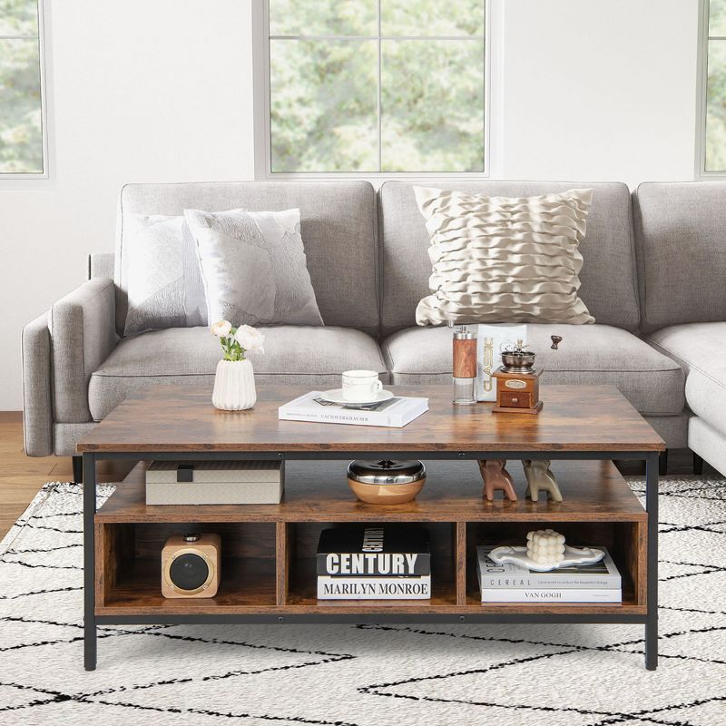 Costway Industrial Coffee Table with Open Storage Metal Frame Center Table for Living Room, 5 of 11