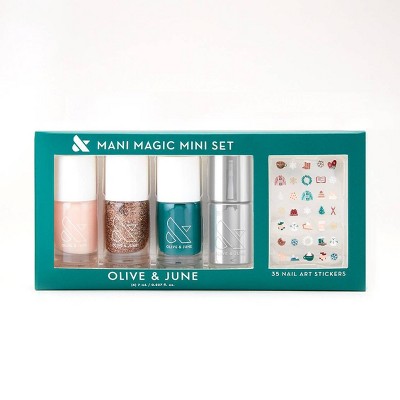 Olive &#38; June Mini Nail Polish Gift Set with Holiday Sticker Pack - Mani Magic - 4pc