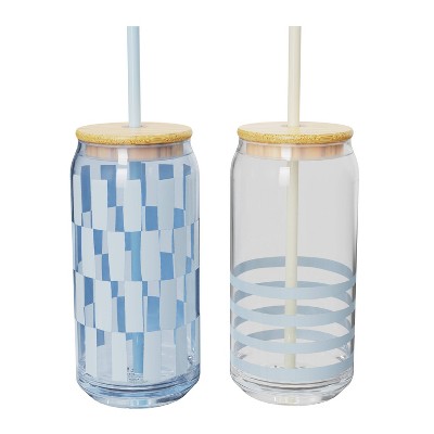 Zak Designs 2pc 20 fl oz Glass Hadley Tumblers with Lid and Straw