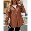 BLUEMING Women Faux Leather Shacket Blazer Button Down Vegan Leather Casual Button Down Jackets - 2 of 4