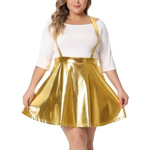 Agnes Orinda Women's Plus Size Glittery Adjustable Strap Elastic Waist Party Skater Skirts - 1 of 4