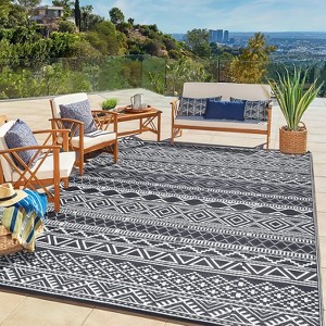 Outdoor Rugs Waterproof, Portable Lightweight Plastic Straw Camping Geometric Reversible Indoor Outdoor Floor Mat for RV Porch Deck Balcony Beach - 1 of 4