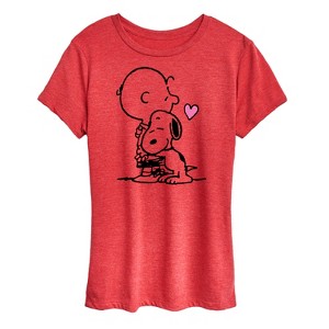 Women's - Peanuts - Snoopy and Charlie Brown Hug with Heart Short Sleeve Graphic T-Shirt - 1 of 4