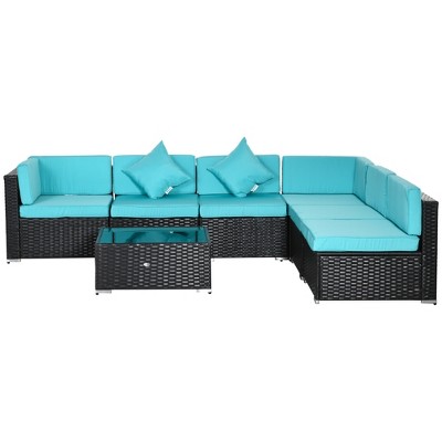 Turquoise 7-Piece Rattan Wicker Outdoor Sectional Sofa Set