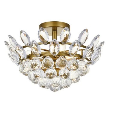 Emilia 14" Brass and Crystal Flush Mount Light